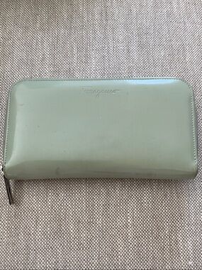 Salvatore Ferragamo Light Mint Patent Zip Wallet